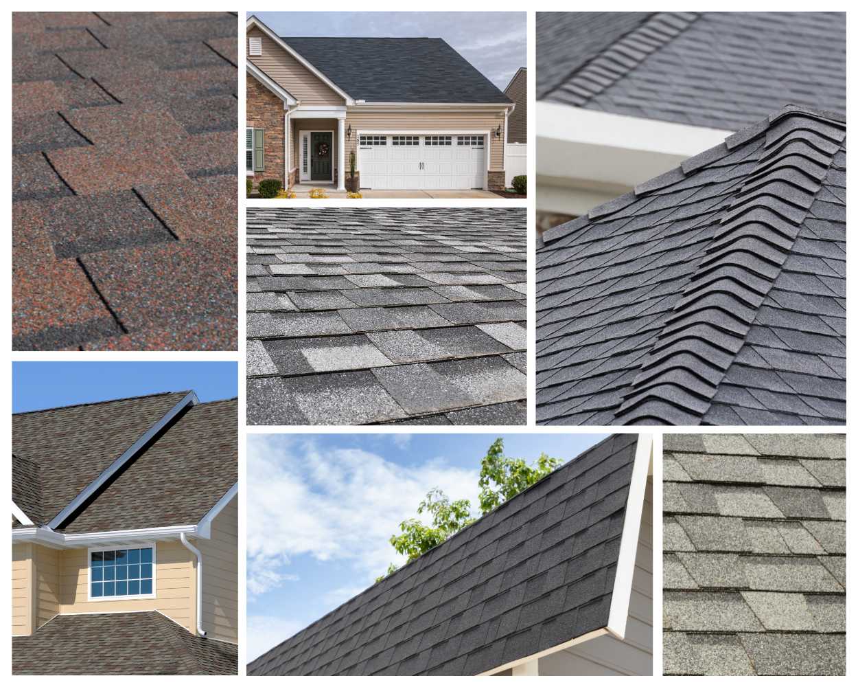 Architectural shingle examples, traditional dimensional shingles