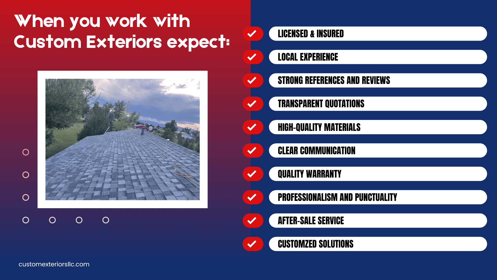 An inforgraphic to showcase the qualities custom exteriors has as a local Loveland roofing contractor