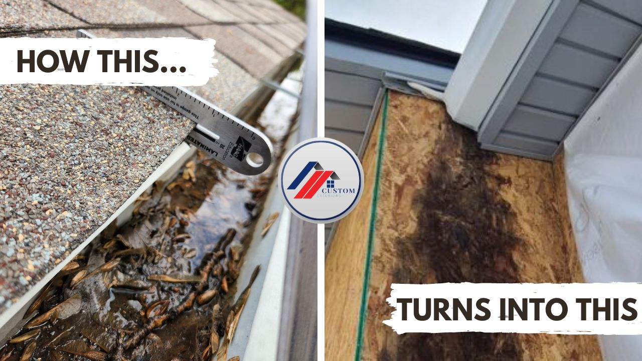 Photos taken by Custom Exteriors on Northern Colorado homes showing the consequences of poorly maintained gutters