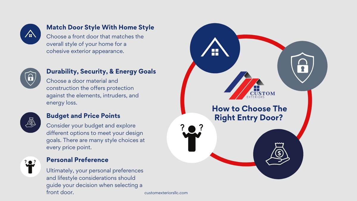 Infographic made by Custom Exteriors to explain the steps to choosing the right front door