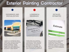 Infographic created by Custom Exteriors explaining 3 top things to look for in a commercial painter