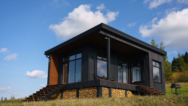 Black siding paired with natural wood