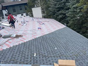 Estes Park roofing company replacing the asphalt roofs on a multi-family complex in the Colorado mountains